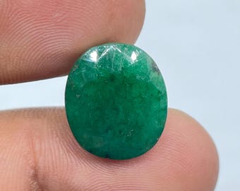 Faceted Oval Emerald Gemstone, Loose Green Jewelry Crystal, Handmade Birthstone
