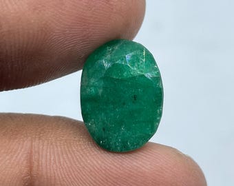 Handmade Zambian Emerald Gemstone: Faceted Oval Crystal, 9.10 Carats