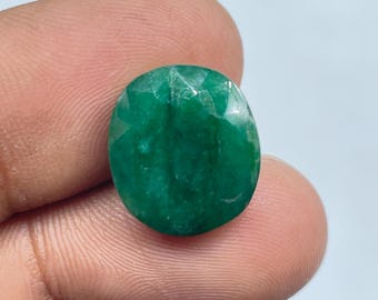 Faceted Oval Emerald Gemstone, Loose Green Jewelry Crystal, Handmade Birthstone