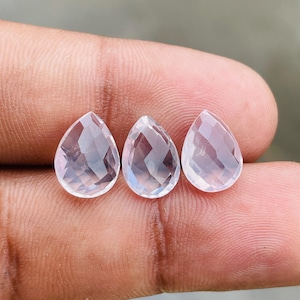 Natürlicher Rosenquarz Edelstein geschnitten facettierter rosa Quarz, 3 Stück Lot, Bestnote Rosenquarz Birne geschliffener loser Edelstein für die Schmuckherstellung