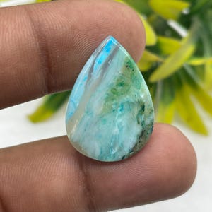 Peruvian Opal Cabochon: Polished Blue Gemstone for Jewelry Making (26x18x3 MM, 10.75 Carats)