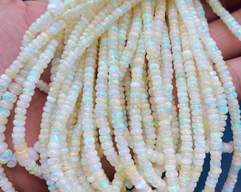Natural Welo Multi Fire Opal Rondelle Beads: White Ethiopian Opal Beads Strand For Jewelry Making (3-5mm)