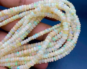 Natural Welo Fire Opal Rondelle Beads, White Ethiopian Opal Bead Strand, Loose Gemstone Beads Jewelry Making, Opal Necklace Bracelet Beads
