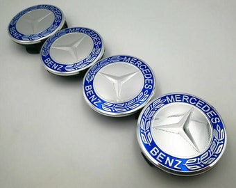 4 x Blue Mercedes Benz Alloy Wheel Centre Caps 75mm Badges Hub Emblem