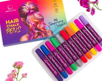 ARTECLIPSE Hair Chalk for Kids - 10 Pens Temporary Non-Toxic Easy Washable Hair