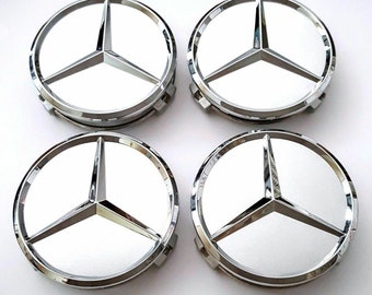 4 x Silver Mercedes Benz Alloy Wheel Centre Caps 75mm Badges Hub Emblem