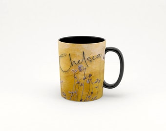 Personalized Floral Mug, Custom Name Gift