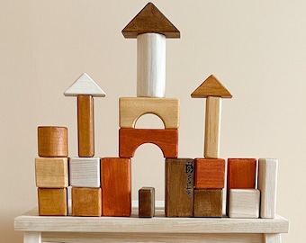 Ensemble de blocs de construction 24 pièces, ensemble de construction en bois, jouet éducatif Montessori pour les tout-petits, jouet empilable en bois à extrémité ouverte