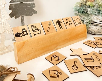 Daily Routine Morning/Evening with Shelf, Montessori Life Cards for Toddlers, Wooden Toddler Routine Card, Visual Schedule for Kids
