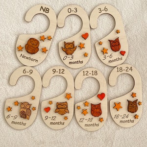 Owl Baby Closet Dividers Handmade Wood | Wooden Baby Gifts | Clothes Size Markers for Babies | Organize Babies Closet|Baby Wardrobe Dividers