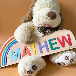 Name Busy Puzzle, 1st Birthday Baby Girl,Boy, Personalized Puzzle With Rainbow,Custom Name Signn,Easter Gifts, Wooden Toys, Custom Name Sign