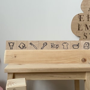 Plantafel aus Holz für Kleinkinder – Tägliche Morgen-/Abendroutine mit Regal – Routinekarte