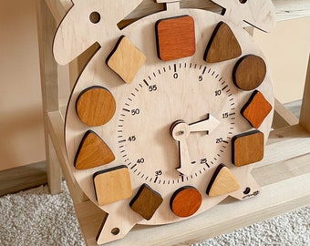 Montessori Clock, Tell the Time Learning Clock, Wooden Clock for Toddlers
