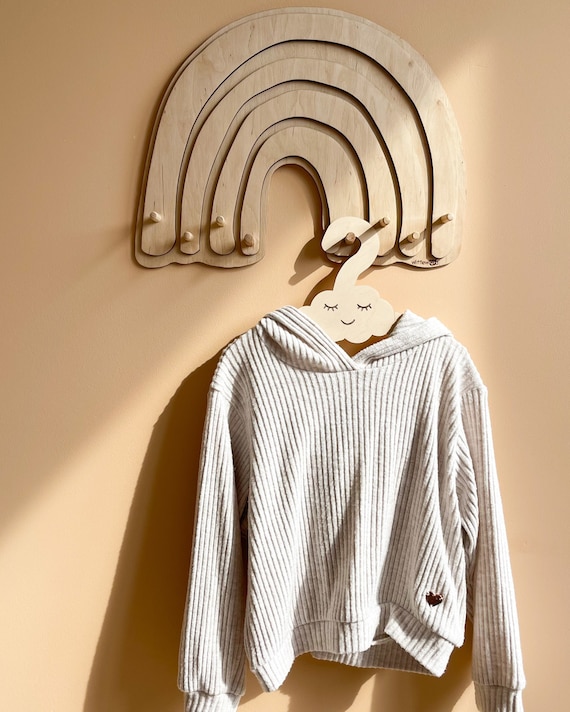 Nursery Wooden Rainbow Hanger with Hooks for Kids room - Rainbow Coat Hook - Wooden Nursery Shelf Rainbow with Hooks,Kids Wall Hooks