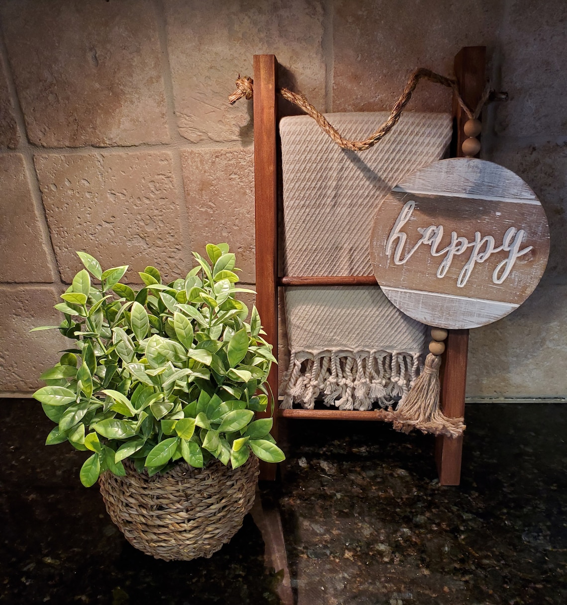 Kitchen Tea Towel Holder With Rope Dark Brown 16 X 10 Inch Etsy
