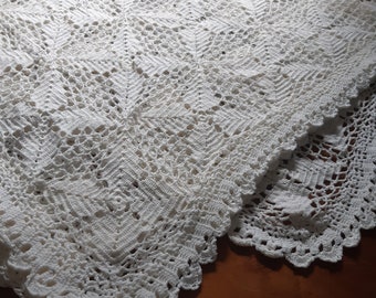 Swedish vintage hand crochet white bedspread for single bed