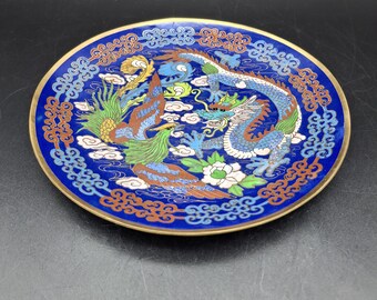 龍と鳳凰が描かれた中国の七宝焼き皿 - Etsy 日本