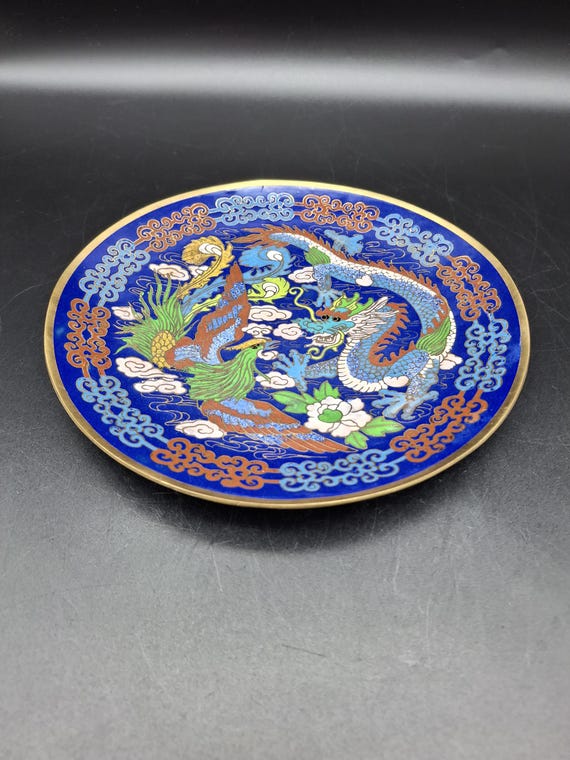 中国、清朝の七宝焼小皿 龍と鳳凰を描いた中国の七宝焼き皿 - Etsy 日本