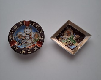 A pair Japanese Dai Nippon Satsuma porcelain ashtray