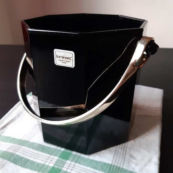 Art Deco Ice bucket in black glass from Luminarc