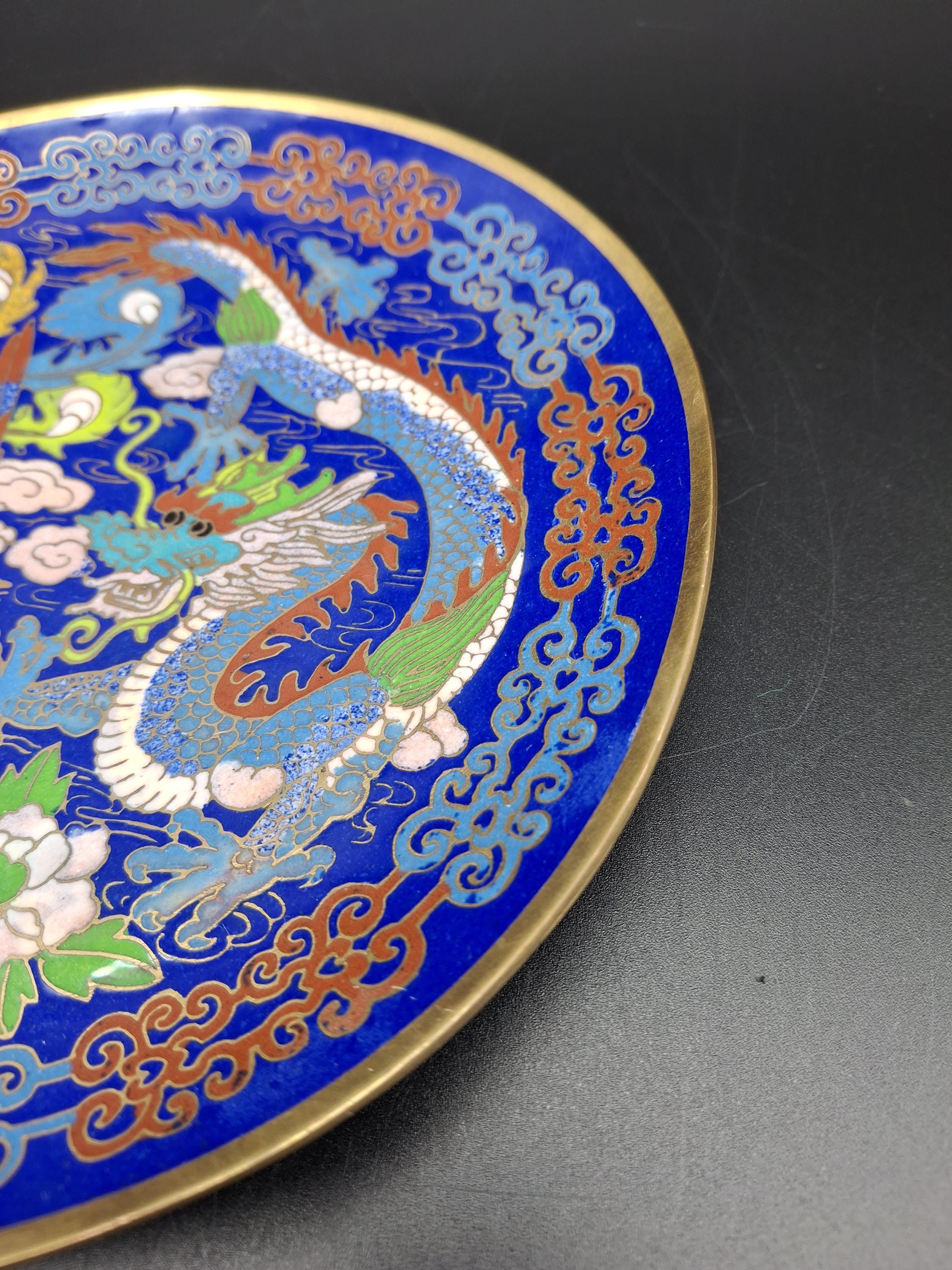 龍と鳳凰を描いた中国の七宝焼き皿 - Etsy 日本