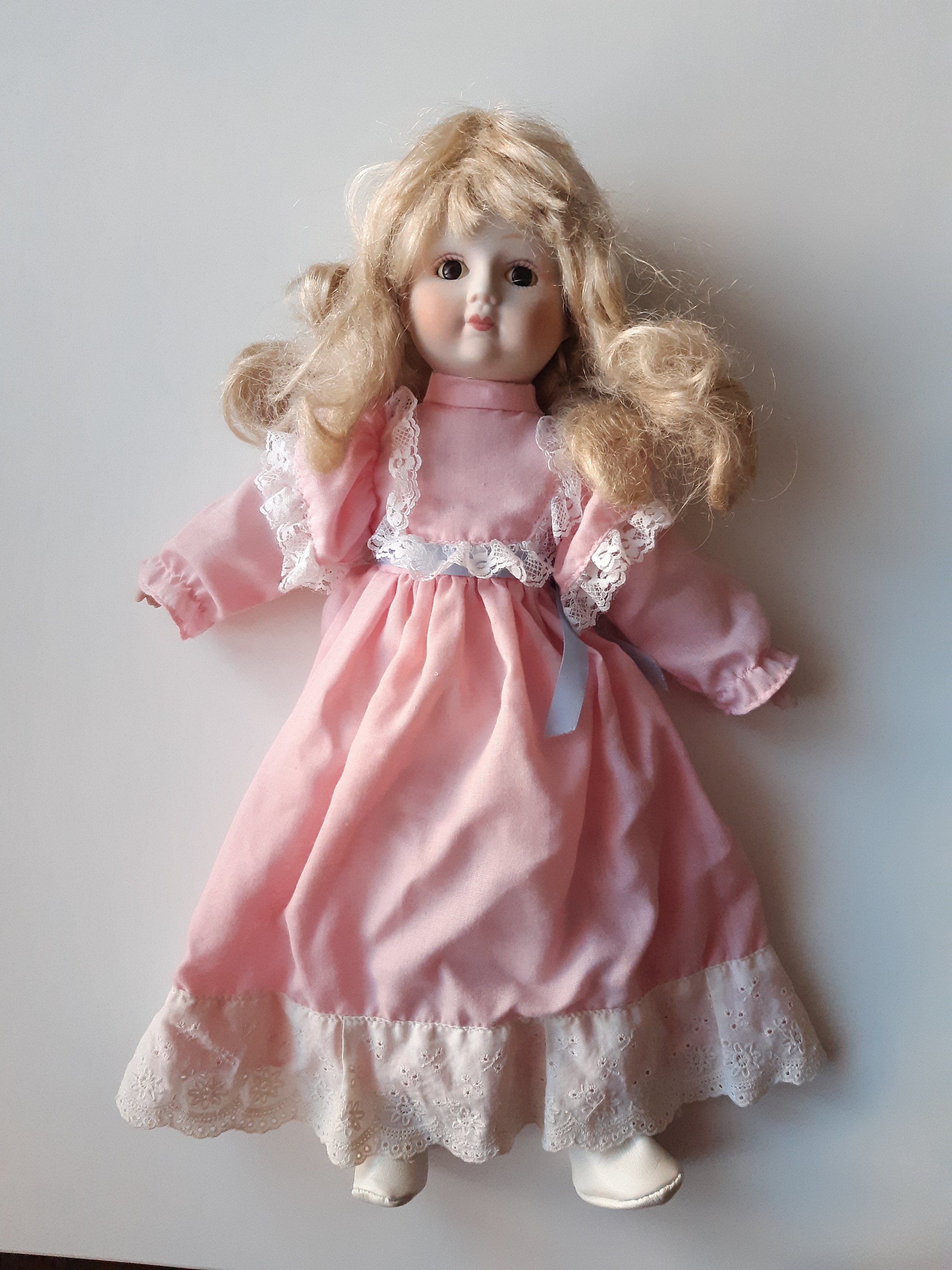 Vintage Porcelain Doll in a Pink Dress - Etsy