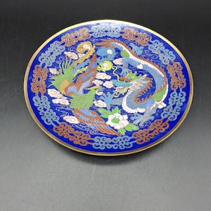 大型中国七宝七宝龍&鳳凰プレート: ヴィンテージ銅アート - Etsy 日本