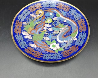 龍と鳳凰を描いた中国の七宝焼き皿 - Etsy 日本
