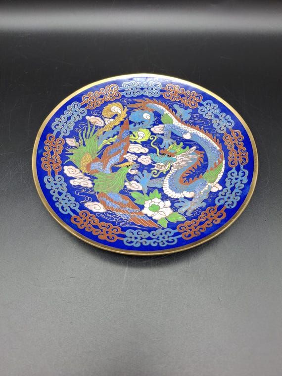 中国龍と鳳凰皿 中国古美術 皿 龍と鳳凰 置物 時代物 中国古
