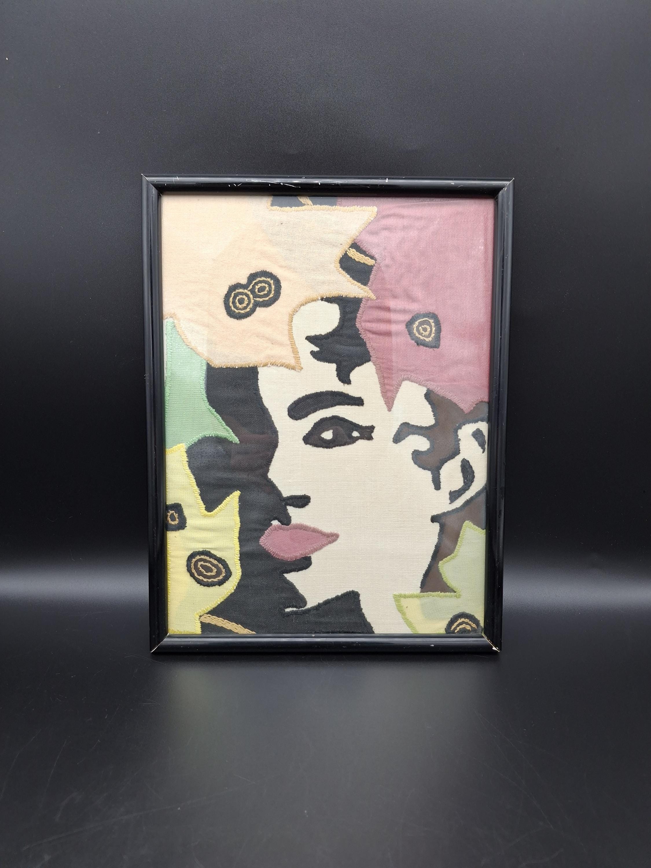 Vintage Framed textile art portrait