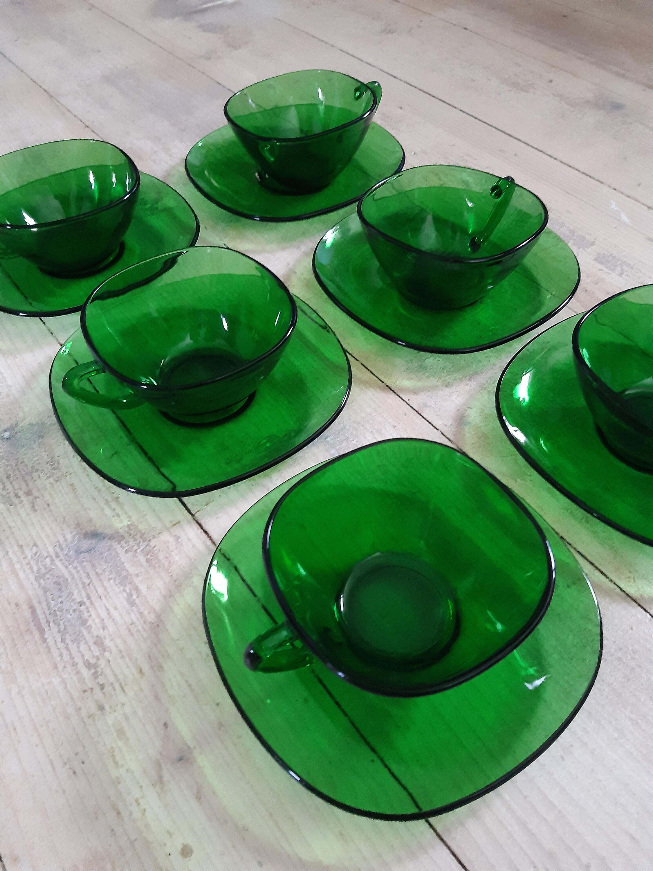 Set of 6 Green Vereco Cups and Saucers Etsy