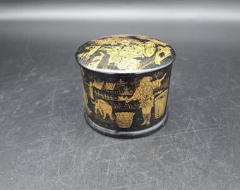 Antique Asian black lacquer boxe/ thread holder - Etsy 日本