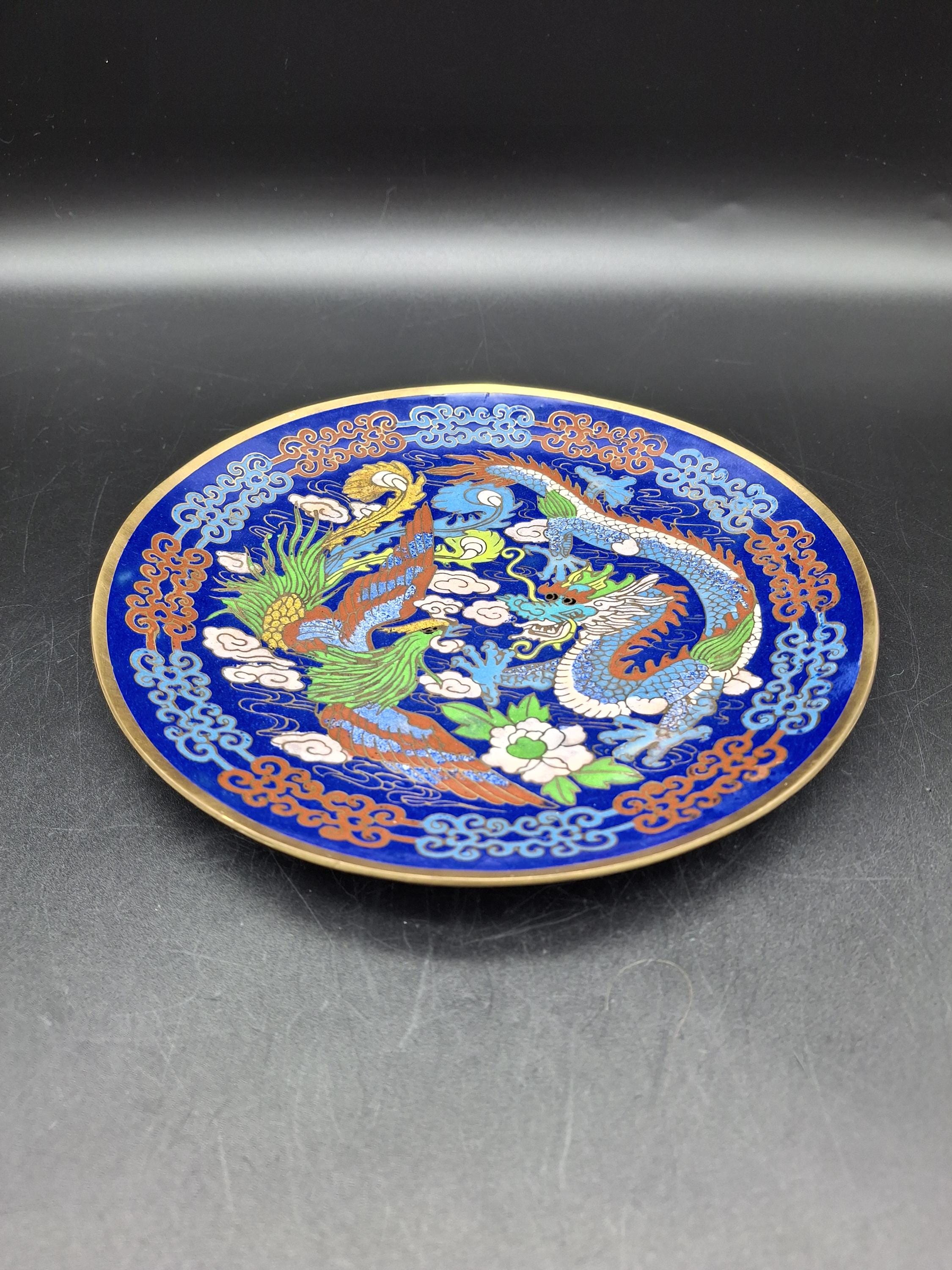 龍と鳳凰が描かれた中国の七宝焼き皿 - Etsy 日本