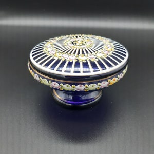 Bohemian Czech Republic cobalt glass bowl with lid