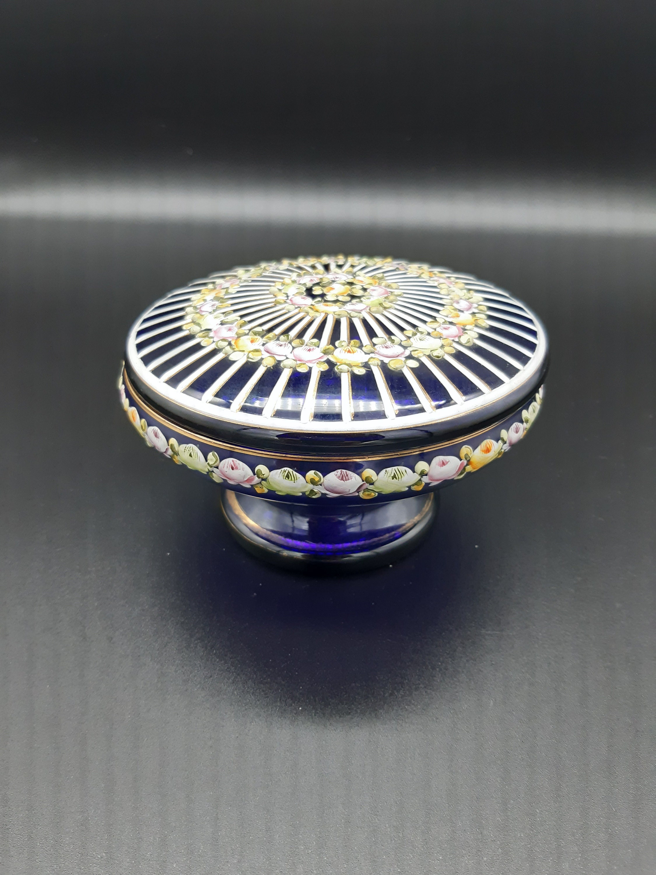 Boho Tschechische Republik Kobaltglasschale mit Deckel