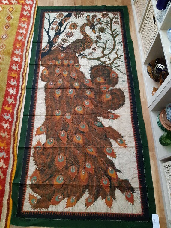 Tapis Mural Paon Vintage - Tapisserie Décorative 43x20 Pouces, Multicolore