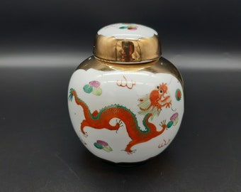 China Vintage 1950s gold dragon and phoenix porcelain ginger jar