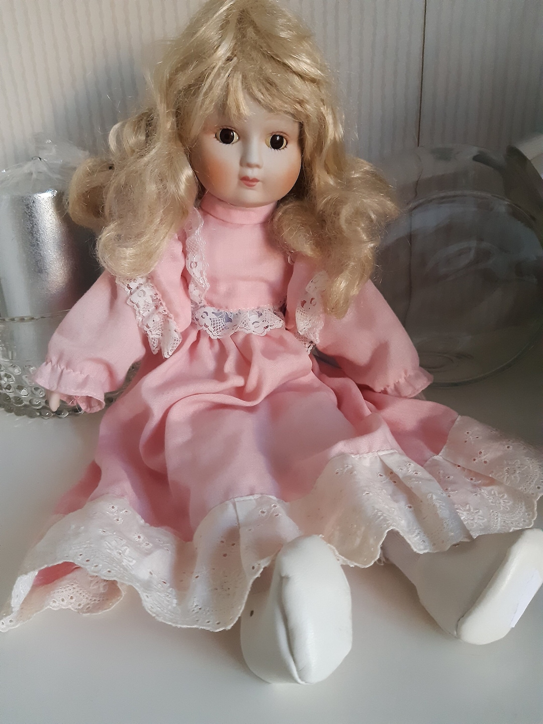 売れ筋新商品 a in Doll Porcelain Vintage Pink Etsy - Dress アンティーク雑貨