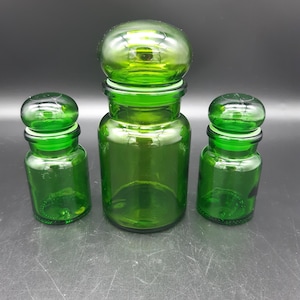 3 Belgian green apothecary jars