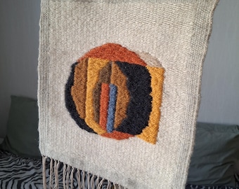 Swedish vintage handwoven wool Tapestry Wall hanging abstract pattern