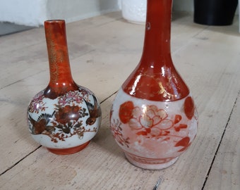 Pair Japanese Kutani miniature vases Meiji period