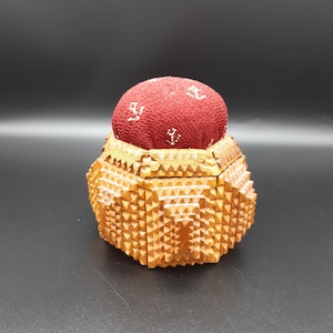Antique Tramp Art - arts and crafts wood pin cushion