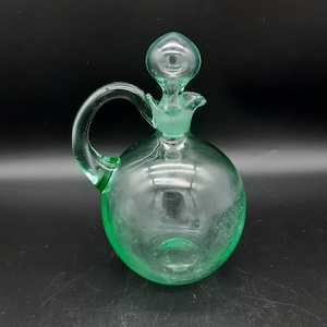 Mid-century hand-blown glass carafe decanter pitcher light green vintage drinkware