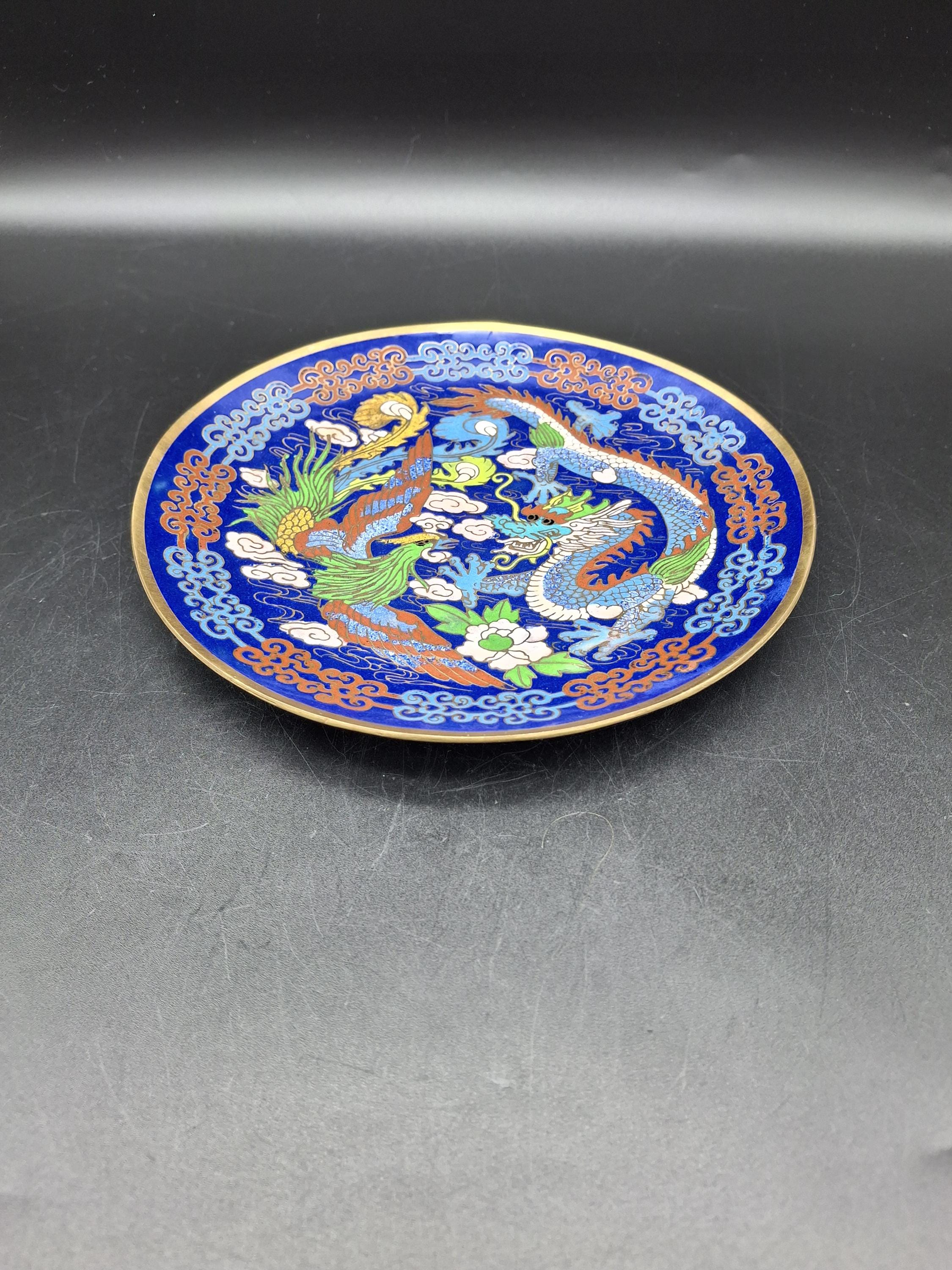 龍と鳳凰を描いた中国の七宝焼き皿 - Etsy 日本