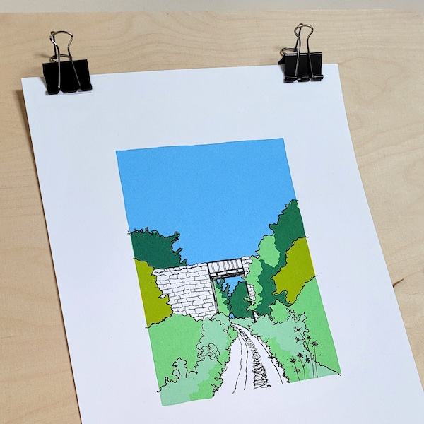 Howford - Bridge, hand pulled 6-layer screenprint, Aberdeenshire landscape