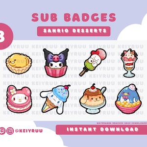 8 Pacote de crachás estéticos de pelúcia de sobremesa japonesa fofa Kawaii | Contração muscular | Discórdia | Pacote Streamer inativo