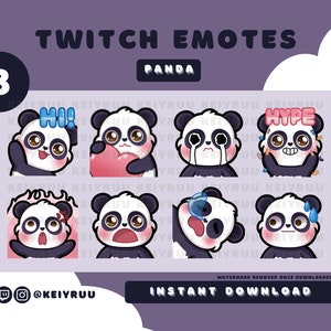 8 Lindo paquete de gestos de oso panda / Twitch / Discord / Streamer Emote Pack
