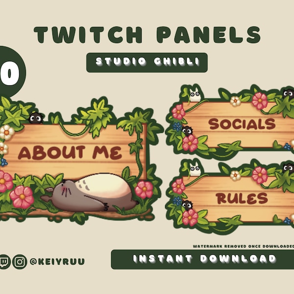 30 Cute Ghibli Anime Cozy Wooden Sign Aesthetic Panel Bundle | Twitch | Discord | Streamer Panel Mega Pack