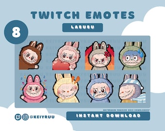 8 Cute Kawaii Monsters Labubu Emote Bundle | Twitch | Discord | Streamer Emote Pack