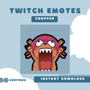 Lindo Kawaii Chibi Sombrero de Paja Piratas Chopper Paquete de gestos asustados / Twitch / Discord / Streamer Emote Pack